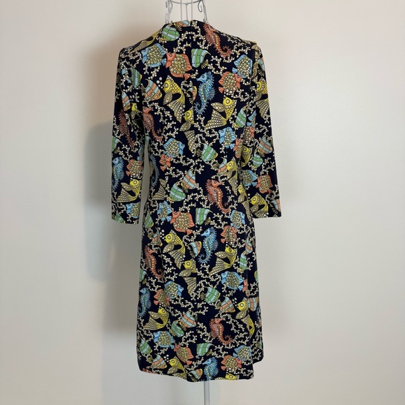 J. MCLAUGHLIN FISH NOVELTY PRINT CATALINA CLOTH DRESS BODYCON SZ XS 3/4 SLEEVE - Picture 2 of 9